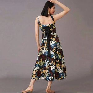 NWT Anthropologie Maeve Marigold Floral Jacquard Corset Back A-Line Midi Dress